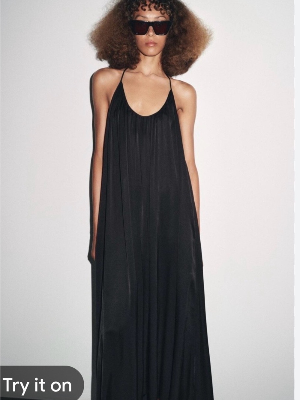 Zara Black Flowing Maxi Slip Dress with Spaghetti Straps - Picture 3 of 9